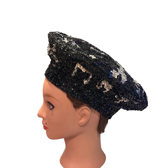 Vintage JC Black Bead and 
Sequin Hat Made In USA One Size - Picture 5 of 7